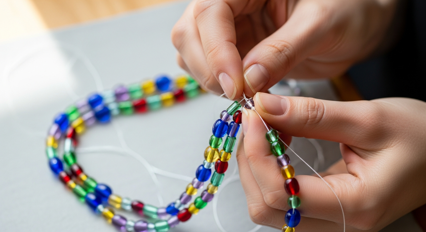 Процесс плетения украшений из бисера