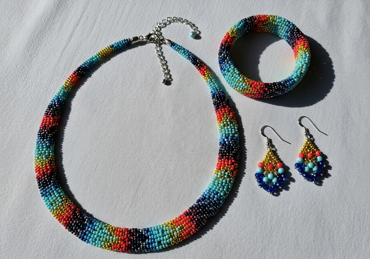 Готовые украшения из бисера: браслет, серьги, кулон