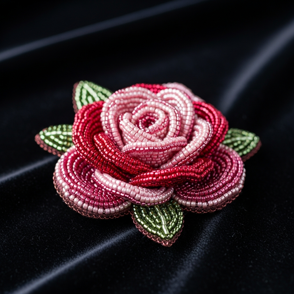 Цветочная брошь из бисера ручной работы